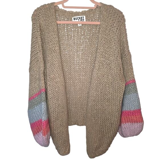 BUCKETLIST Size Medium Tan Color Block Sleeve Cardigan - Picture 2 of 5